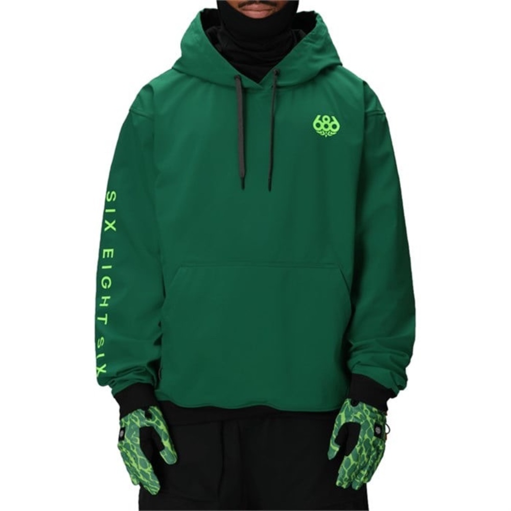 686 Waterproof Team Hoodie Mens Large Emerald Green Softshell Snowboard Pullover